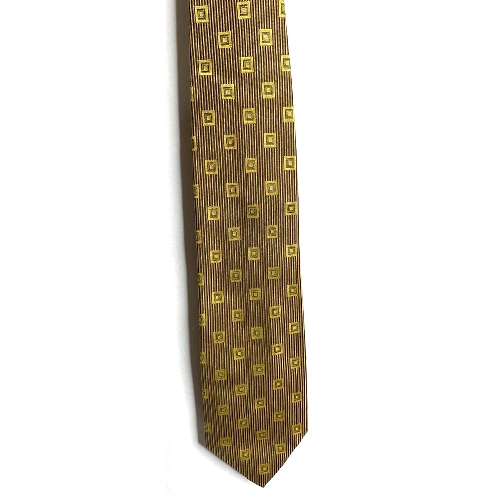Ferrell Reed For Steve's Gold Geometric Striped Silk Tie Necktie Austria USA